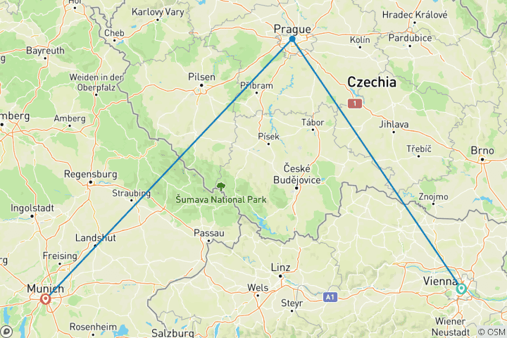Carte du circuit Prochaine étape : Munich : Un voyage de jeunesse via Vienne et Prague