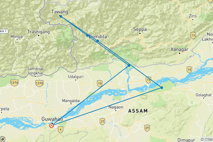Karte von Nordost Natur & Kaziranga Wildlife Erlebnis