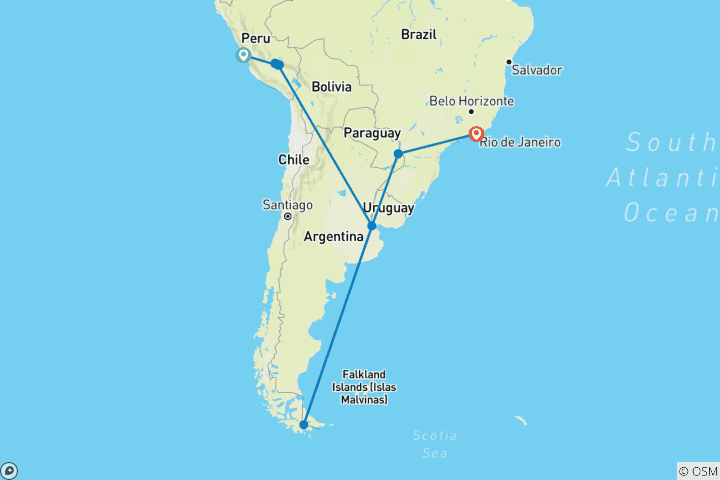 Map of Ultimate Journey: Peru, Argentina, Brazil & Antarctica 2029