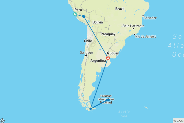 Carte du circuit Expédition australe : Antarctique et Machu Picchu - Croisière et voyage terrestre 2028
