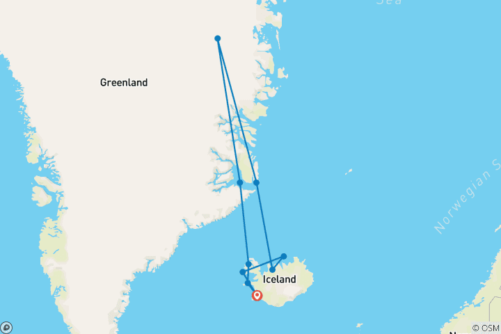Map of Reykjavik, Iceland & Greenland’s National Parks - Cruise & Land Journey