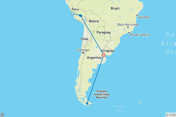 Map of Vibrant Wonders of Peru & Beyond the Antarctic Circle - Cruise & Land Journey