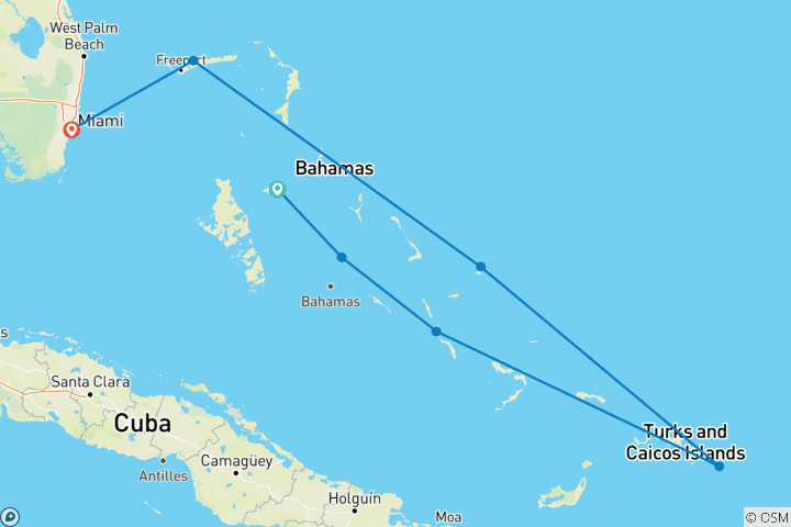 Karte von Karibik-Passage: Bahamas nach Miami