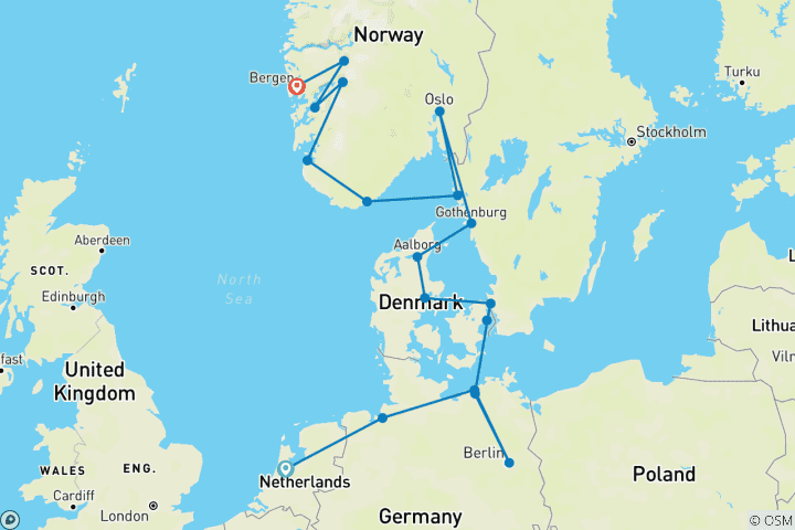 Karte von Ultimative Seereise: Amsterdam nach Bergen & die norwegischen Fjorde