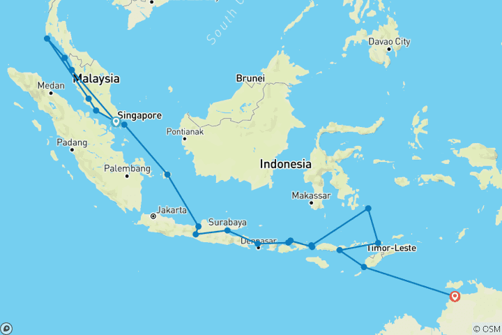 Mapa de Viaje definitivo: De Singapur a Darwin por el Sudeste Asiático