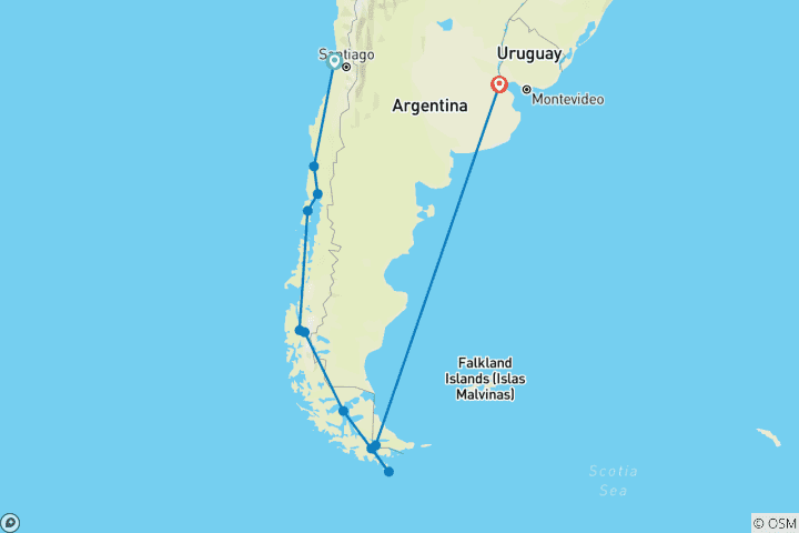 Karte von Ultimative Seereise: Chilenische Fjorde & das Weddellmeer der Antarktis