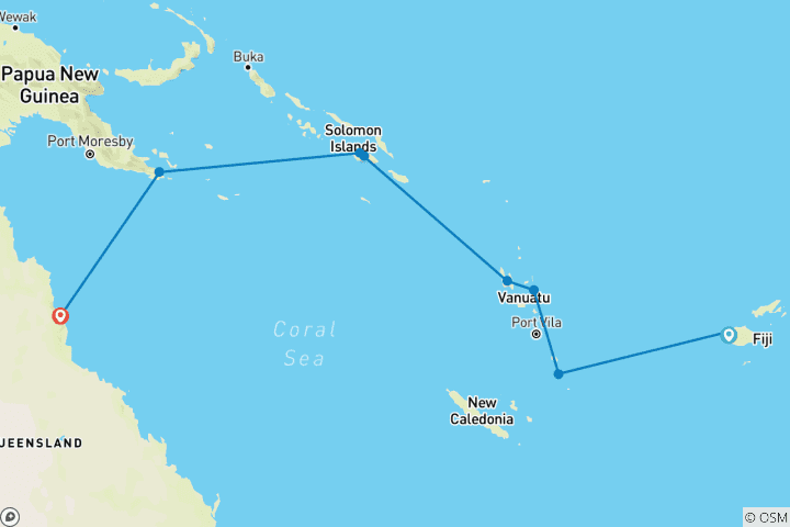 Carte du circuit Les îles Salomon, Vanuatu et la Papouasie-Nouvelle-Guinée, toutes plus séduisantes les unes que les autres