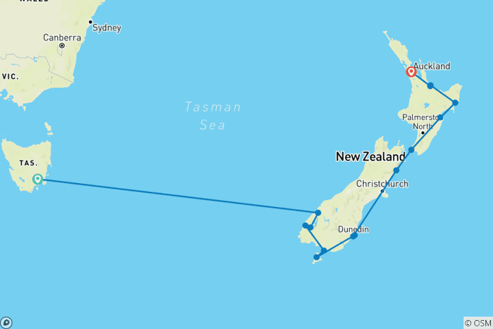 Kaart van Nieuw-Zeelandse wonderen & Mystieke Fjorden