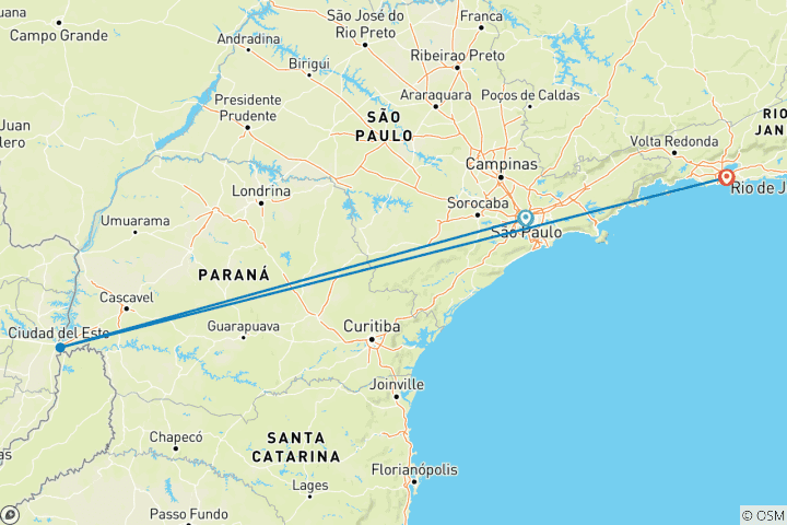 Mapa de Brasil: Sao Paulo, Foz do Iguazú, Río de Janeiro - 8 días