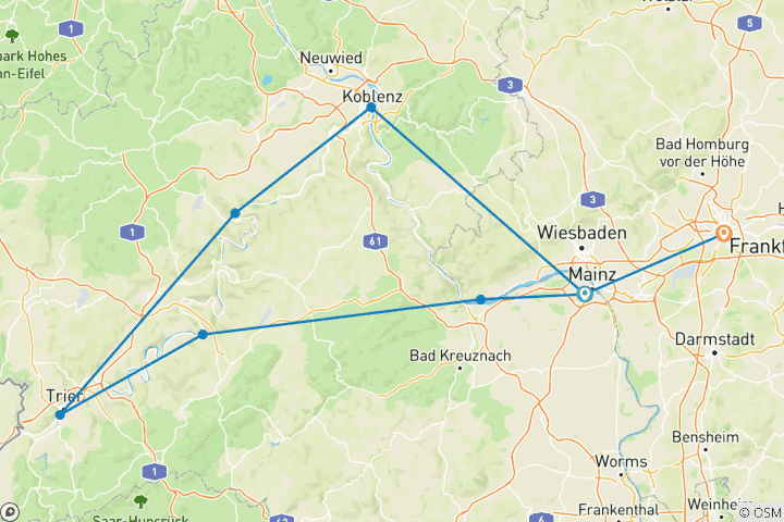 Kaart van Legendarische Rijn & Moezel 2026 - 8 Dagen (9 bestemmingen)