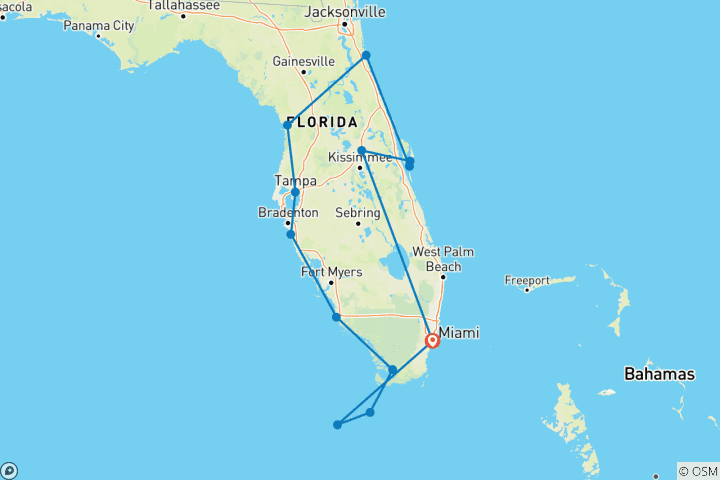 Kaart van Miami, Orlando & Key West - 8 dagen