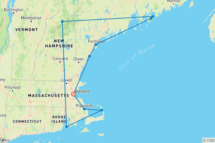 Carte du circuit Nouvelle-Angleterre, Montagnes blanches et Cape Cod - 10 jours
