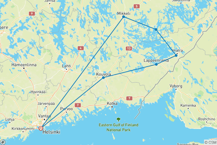 Mapa de Finlandia Aventura en el lago Saimaa