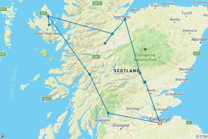 Kaart van Highlands & Skye Trail