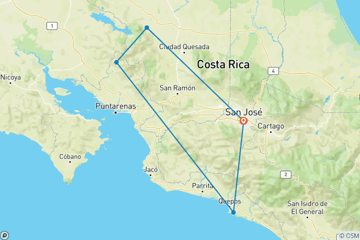 Carte du circuit Aventure au Costa Rica 2027