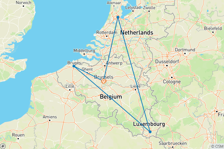 Carte du circuit Escapade en Europe : Belgique, Luxembourg et Amsterdam - 6 jours