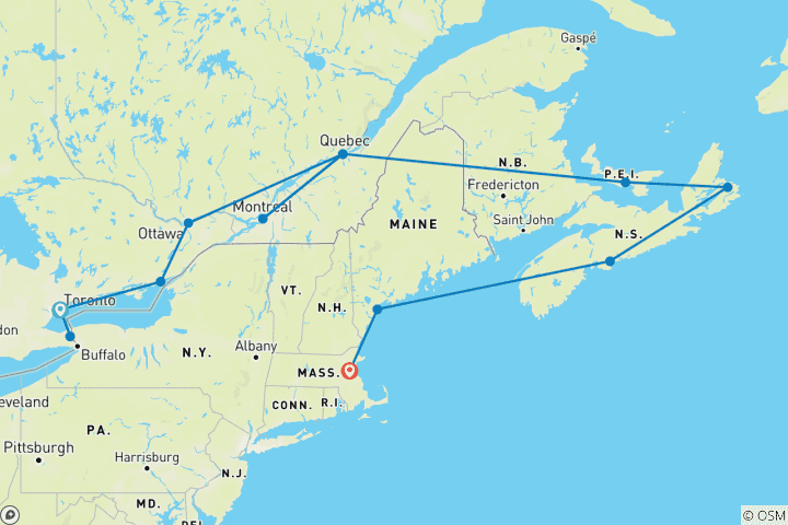Carte du circuit Croisière sur les hauts lieux de l'Est et la Nouvelle-Angleterre 2027 - 15 jours (13 destinations)