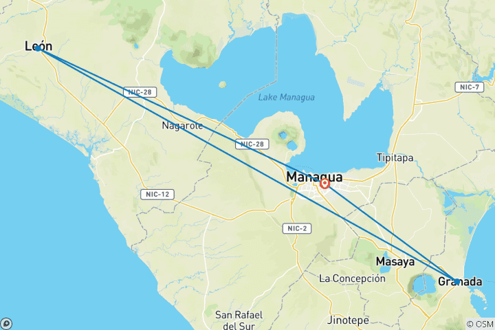 Kaart van 8 dagen Nicaragua Erfgoed Ontsnappen