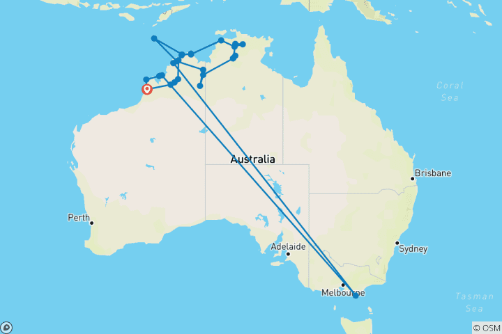 Kaart van Kimberley en Top End met Kimberley Coastal Expedition Broome → Broome (2027)