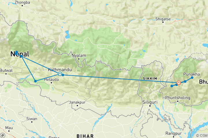 Map of Geluxe: Nepal & Bhutan: From the Annapurna Foothills to Tiger's Nest