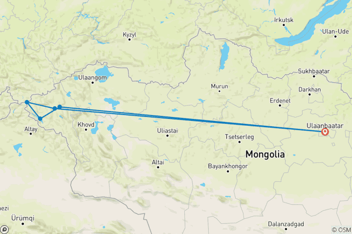 Map of Altai Mountain Horse Trek & Eagle Hunters