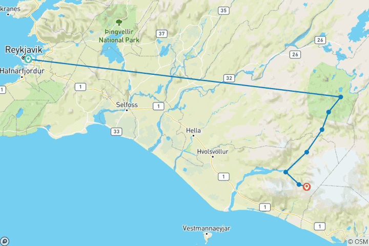 Carte du circuit Le sentier de Laugavegur - Jusqu'à Skógafoss