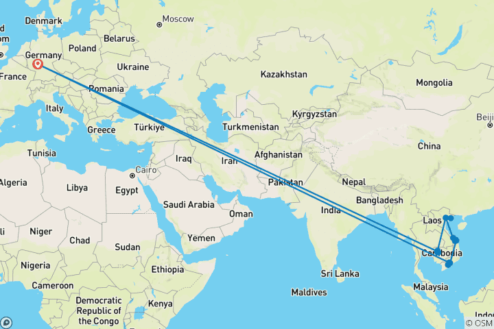 Karte von Vietnam & Kambodscha im Einzelzimmer (inkl Flug)