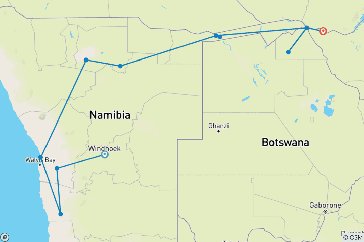 Karte von Naturschätze im südlichen Afrika (13 Destinationen)