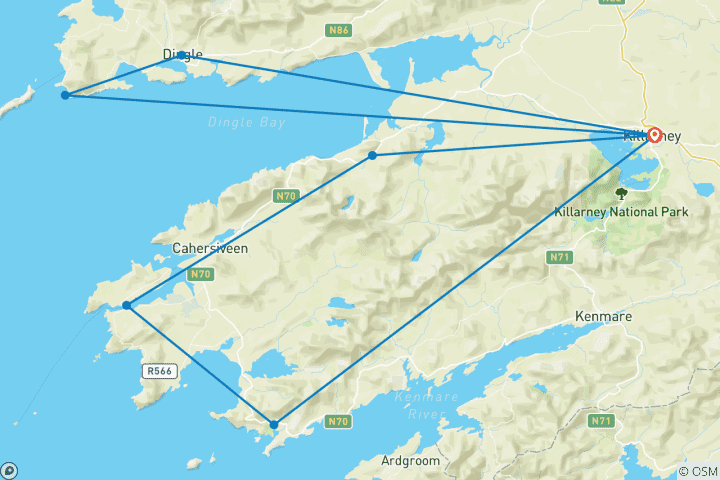 Carte du circuit Anneau du Kerry et péninsule de Dingle - 4 jours (petit groupe)