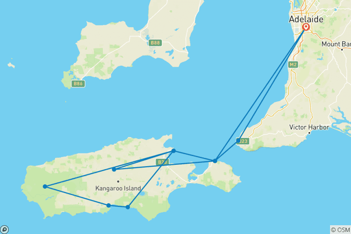 Carte du circuit Aventure sur l'île Kangourou (22 destinations)