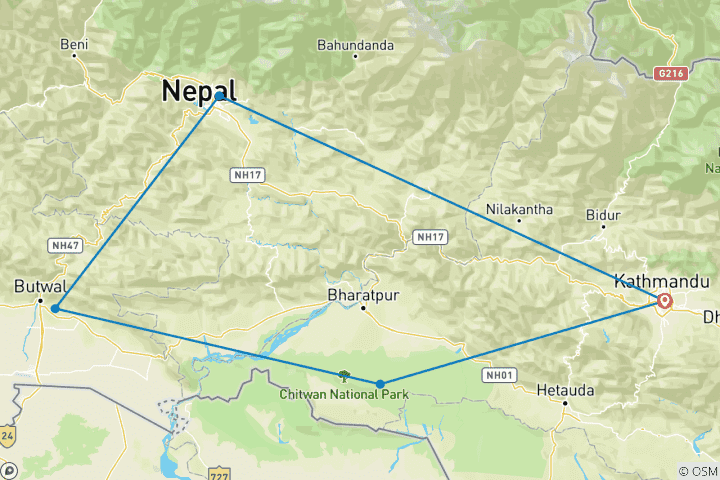Karte von Nepal Panorama & Chitwan Wildlife Erlebnis