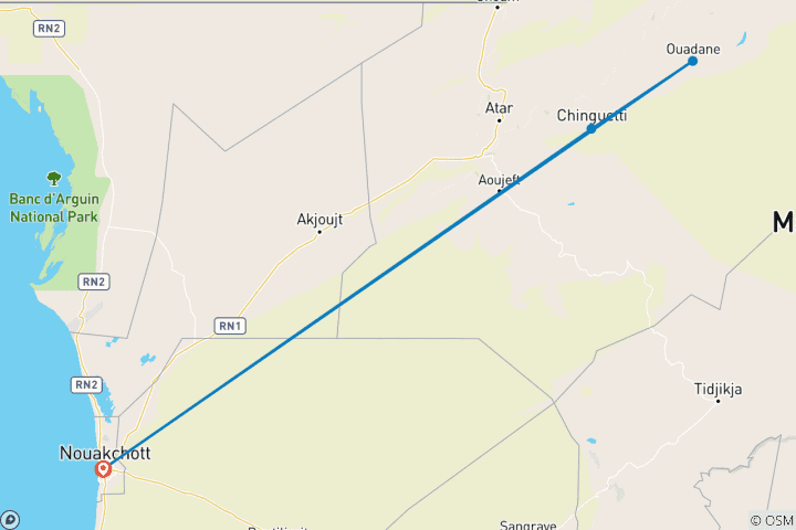 Carte du circuit Deep Sahara Expedition Mauritanie - 12 jours d'aventure dans l'Adrar et l'œil du Sahara