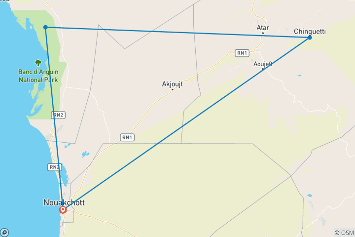 Carte du circuit Circuit en Mauritanie - 6 jours d'aventure dans le désert de l'Adrar, à Chinguetti et au Banc d'Arguin