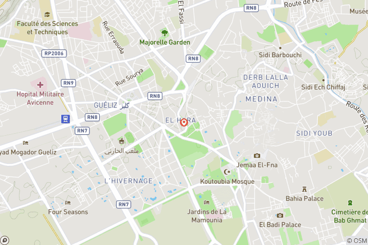 Carte du circuit Marrakech : Visite de la ville à pied en petit groupe avec un guide local