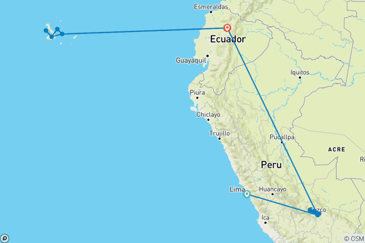 Map of Machu Picchu & Galapagos Wonders featuring a 4-Night Cruise to the West Islands (Lima to Santa Cruz, Galapago) (2027)