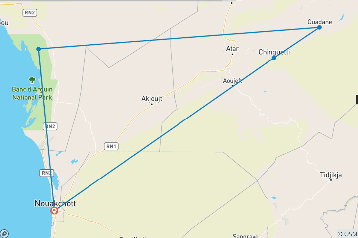 Carte du circuit Découvrez la Mauritanie 9 jours 8 nuits - Désert de l'Adrar, Chinguetti et Banc d'Arguin