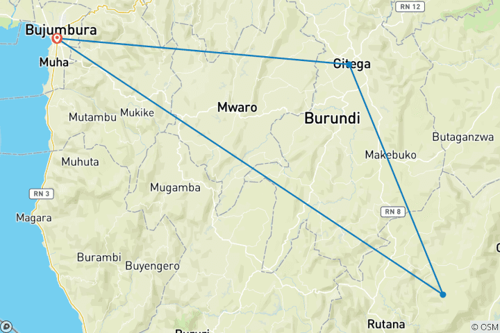 Karte von Ultimative 7-tägige Reiseroute für Burundi