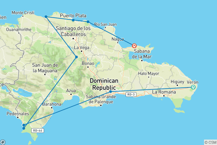 Carte du circuit Découverte de la nature en République dominicaine