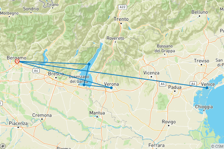 Map of Venice, Verona & Sirmione Discovery – 5 Days
