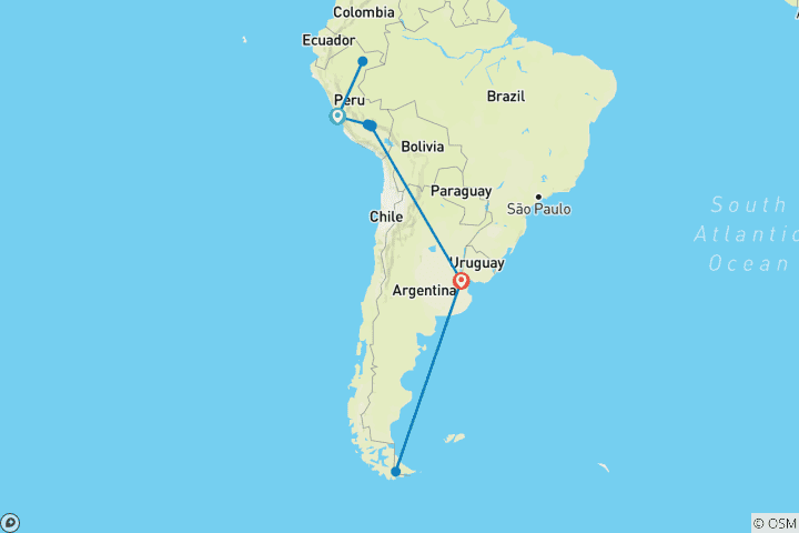 Carte du circuit Merveilles du Machu Picchu, de l'Amazonie et de l'Antarctique - Croisière et voyage 2028 - 29 jours