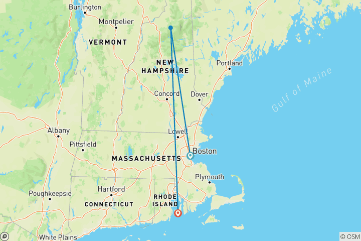 Map of New England Holiday featuring the historic Omni Mount Washington Resort (Boston, MA to Newport, RI) (2027)