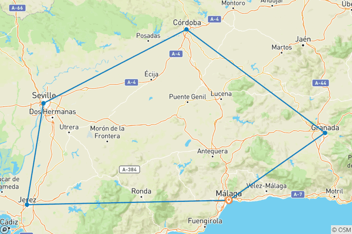 Karte von Andalusien Mietwagen Reise