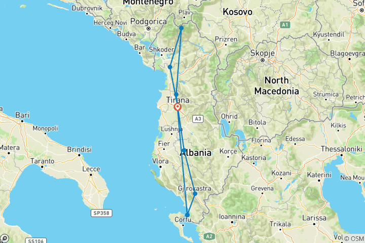 Carte du circuit Albanie Plages et montagnes (petit groupe)