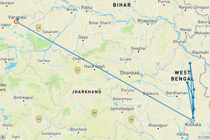 Map of Kolkata, Varanasi and Lower Ganges Cruise Kolkata → Varanasi (2027)