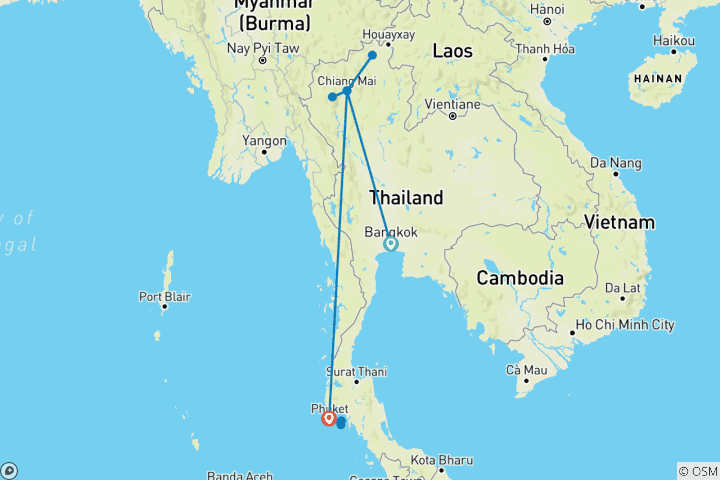Mapa de Tailandia asombrosa - 9 días
