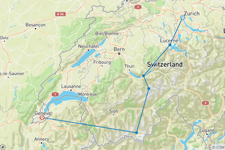 Map of Switzerland Alpine Luxury Experience — Scenic Rail Journeys & Luxury Mountain Escapes
