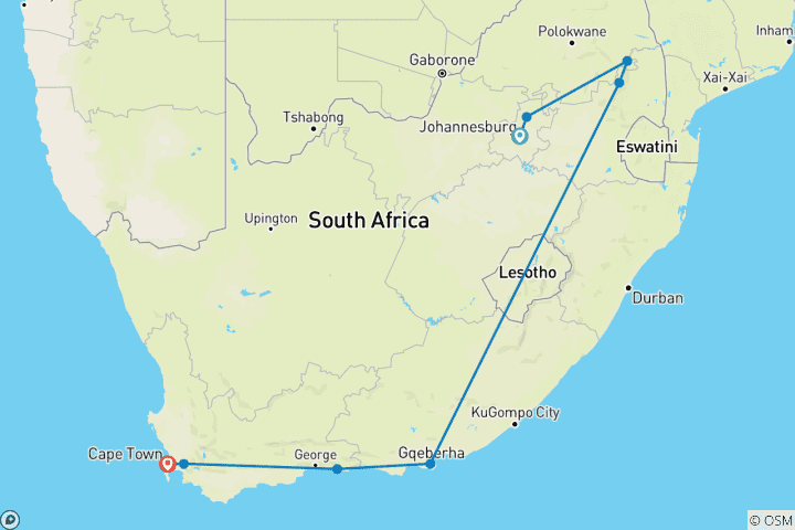 Kaart van Hoogtepunten van Zuid-Afrika - Huurauto rondreis