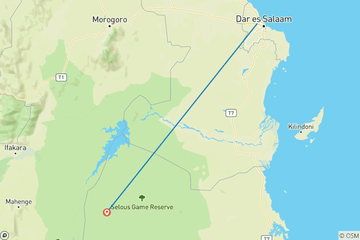 Map of 4 Days Tanzania Nyerere National Park