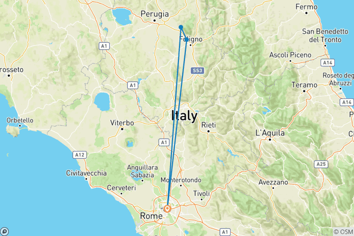 Carte du circuit Italie : Rome et l'Ombrie en E-Bike ????‍♂️ Expérience Premium de 5 jours