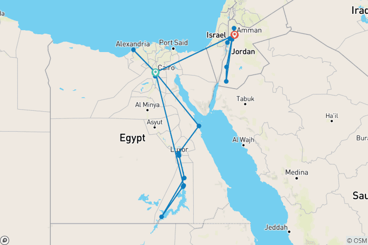 Map of Egypt & Jordan Jewel with 5* Nile Boat Cruise 2027